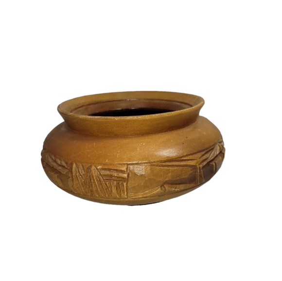 Vintage Hand Carved Wooden Bowl  Trinket Candy Bowl No Lid 6¼" Diameter - Picture 5 of 9